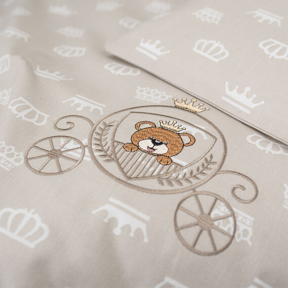 Постельное белье в коляску наволочка 30х40 см (1 шт), пододеяльник 60х80 см (1 шт) корона беж, фото 3