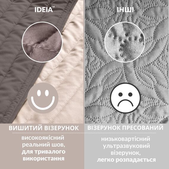 Покривало на ліжко 220х240 см Люкс IDEIA двосторонне, міцна стібка тканини, антиалергенне волокно шоколад/беж, фото 4