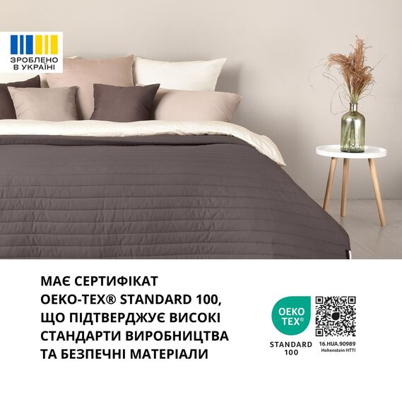 Покривало на ліжко 220х240 см Люкс IDEIA двосторонне, міцна стібка тканини, антиалергенне волокно шоколад/беж, фото 9