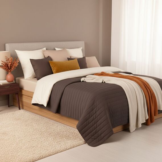 Reversible quilt 240x260 cm Lux IDEIA microfiber, quilted, hypoallergenic шоколад/беж, фото 1