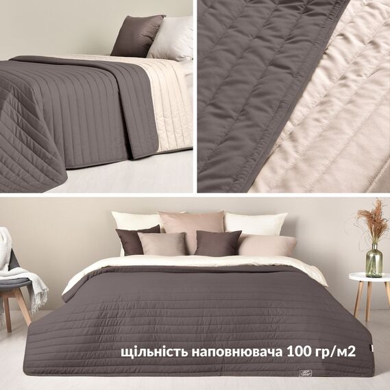 Reversible quilt 240x260 cm Lux IDEIA microfiber, quilted, hypoallergenic шоколад/беж, фото 5