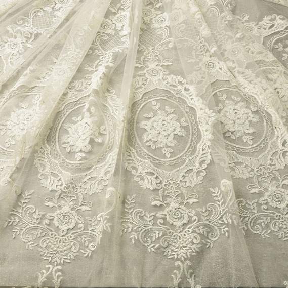 Тюль органза сітка з вишивкою Кароліна V-5692 екрю, фото 1 Тюль органза сітка з вишивкою Кароліна V-5692 екрю, фото 1