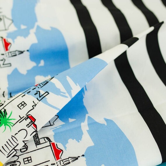 Тканина поплин стрейч V-82 Miami смуги чорні, фото 1