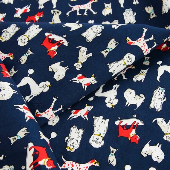 Тканина поплин стрейч R Собачки т/сині, Фауна, фото 2