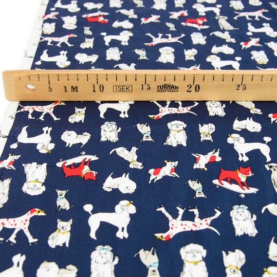 Тканина поплин стрейч R Собачки т/сині, Фауна, фото 3
