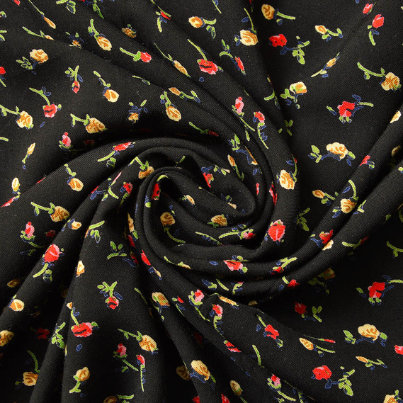 Штапель принт V-764/1 соло чорний, Квітковий, фото 1