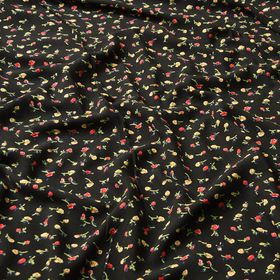 Штапель принт V-764/1 соло чорний, Квітковий, фото 2