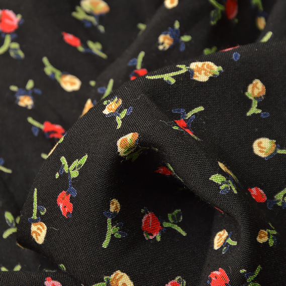 Штапель принт V-764/1 соло чорний, Квітковий, фото 3