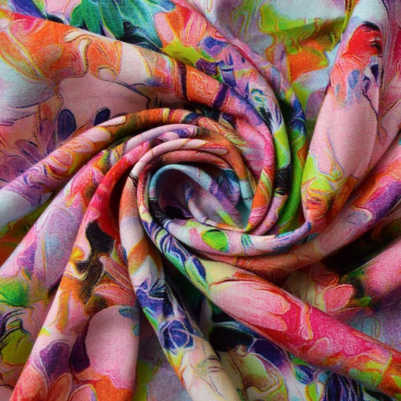 Штапель принт R гербера рожева, фото 1