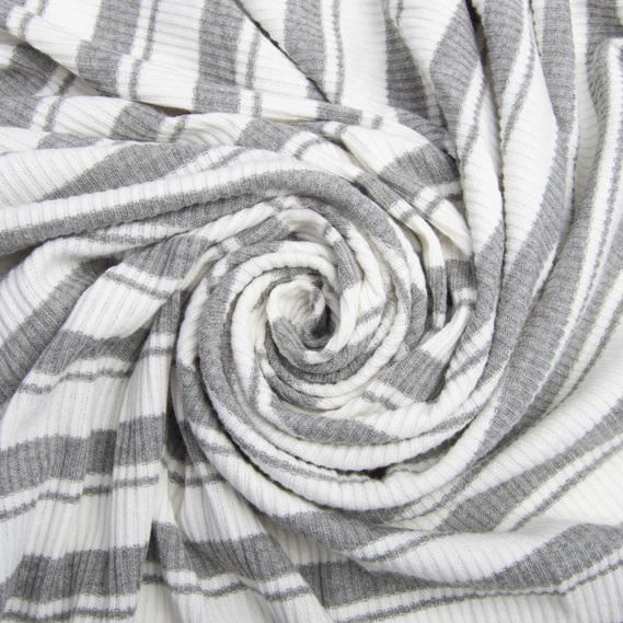 Ткань трикотаж Полоса V-5 сіро/біла, фото 1