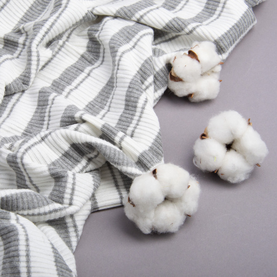 Ткань трикотаж Полоса V-5 сіро/біла, фото 3