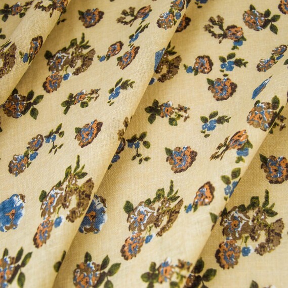 Льон-бавовна Квіти квіти беж, фото 1