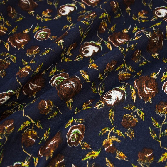 Льон-бавовна Квіти квіти т/сині, фото 1