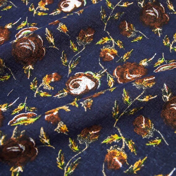 Льон-бавовна Квіти квіти т/сині, фото 2