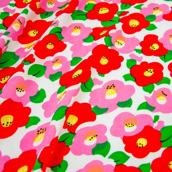 Штапель 123 квіти червоно/рожеві, Квітковий, фото 1