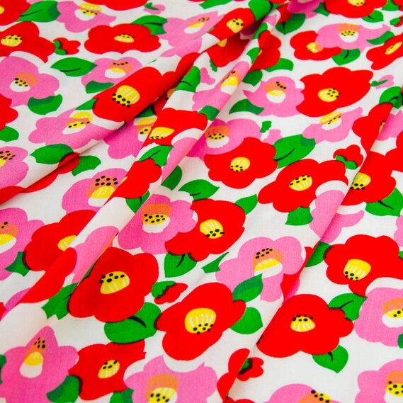 Штапель 123 квіти червоно/рожеві, Квітковий, фото 2