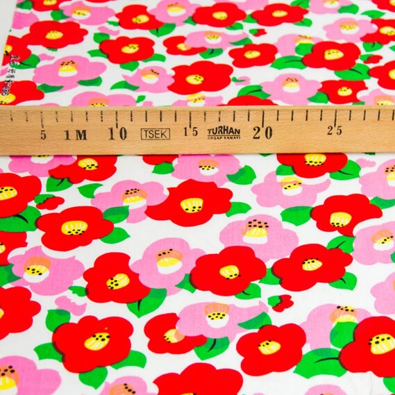 Штапель 123 квіти червоно/рожеві, Квітковий, фото 3