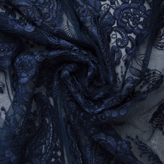 Сітка з вишивкою  т/синя, фото 1 Сітка з вишивкою  т/синя, фото 1