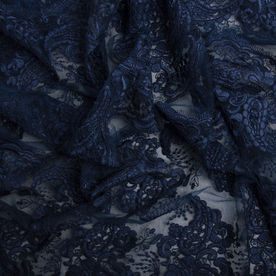 Сітка з вишивкою  т/синя, фото 2