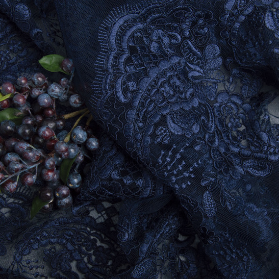 Сітка з вишивкою  т/синя, фото 3