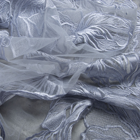 Сітка з вишивкою сіро/блакитна, фото 2 Сітка з вишивкою сіро/блакитна, фото 2