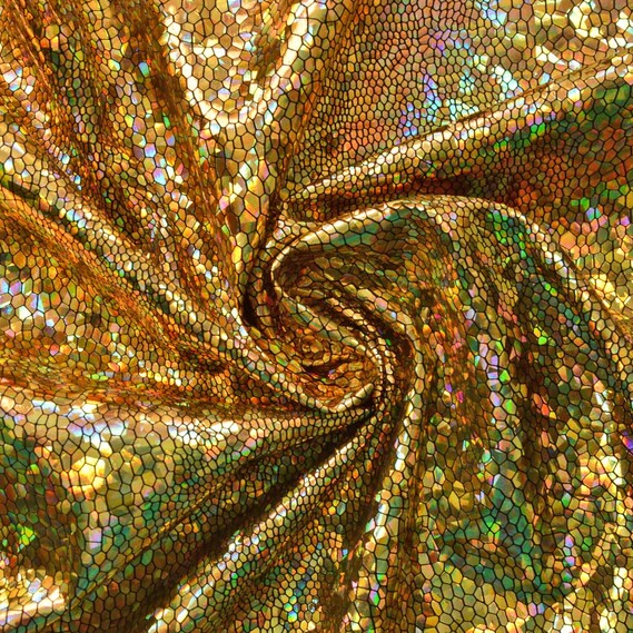 Тканина трикотаж Лазер голограма велик.зол/чорний, фото 1