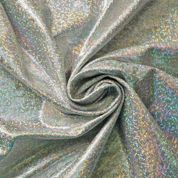 Тканина трикотаж Лазер голограма дріб срібло/біл, фото 1