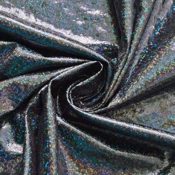 Тканина трикотаж Лазер голограма дріб чорний, фото 1