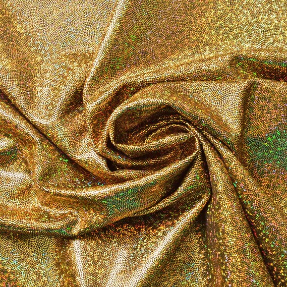 Тканина трикотаж Лазер голограма дріб золото/чорний, фото 1