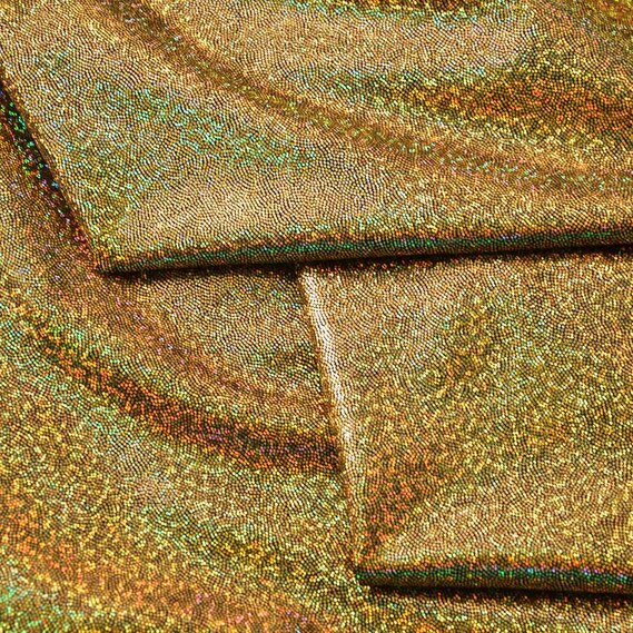 Тканина трикотаж Лазер голограма дріб золото/чорний, фото 2