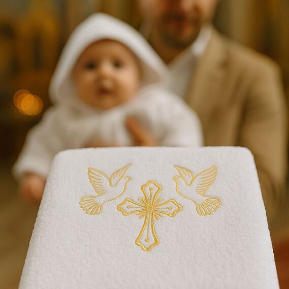 Крижма рушник махровий 70х140 см IDEIA для хрестин з вишивкою, бавовна, білий, фото 8