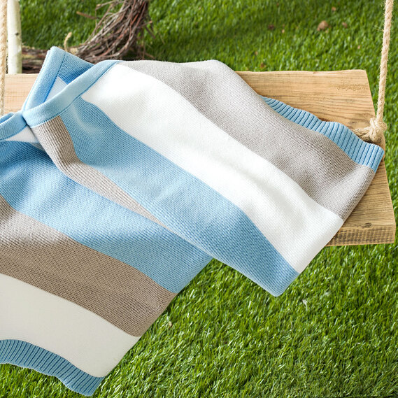 Плед в`язаний та шапочка смуга ТM PAPAELLA 70х90 см блакитний , фото 1 Плед в`язаний та шапочка смуга ТM PAPAELLA 70х90 см блакитний , фото 1