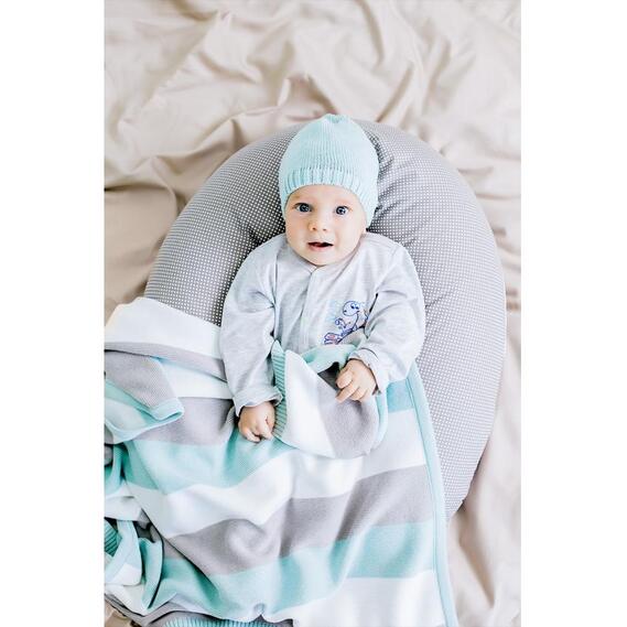 Плед в`язаний та шапочка смуга ТM PAPAELLA 70х90 см блакитний , фото 7 Плед в`язаний та шапочка смуга ТM PAPAELLA 70х90 см блакитний , фото 7