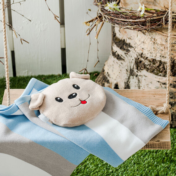 Плед в`язаний та шапочка смуга ТM PAPAELLA 70х90 см блакитний , фото 10 Плед в`язаний та шапочка смуга ТM PAPAELLA 70х90 см блакитний , фото 10