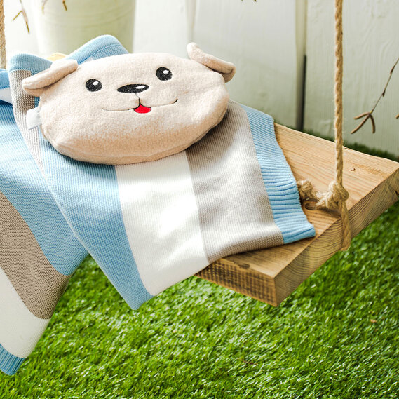 Плед в`язаний та шапочка смуга ТM PAPAELLA 70х90 см блакитний , фото 11 Плед в`язаний та шапочка смуга ТM PAPAELLA 70х90 см блакитний , фото 11