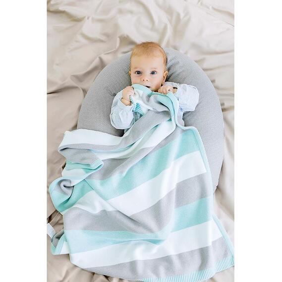 Плед в`язаний та шапочка смуга ТM PAPAELLA 70х90 см блакитний , фото 12 Плед в`язаний та шапочка смуга ТM PAPAELLA 70х90 см блакитний , фото 12