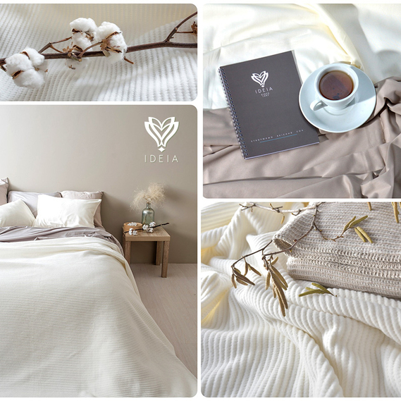 Плед покривало Adina 200х220 см бавовняне TM IDEIA молоко, фото 7 Плед покривало Adina 200х220 см бавовняне TM IDEIA молоко, фото 7