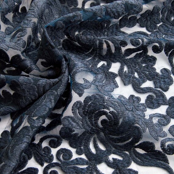 Сітка вишивка Шантіл`є V-5 т/синій, фото 1