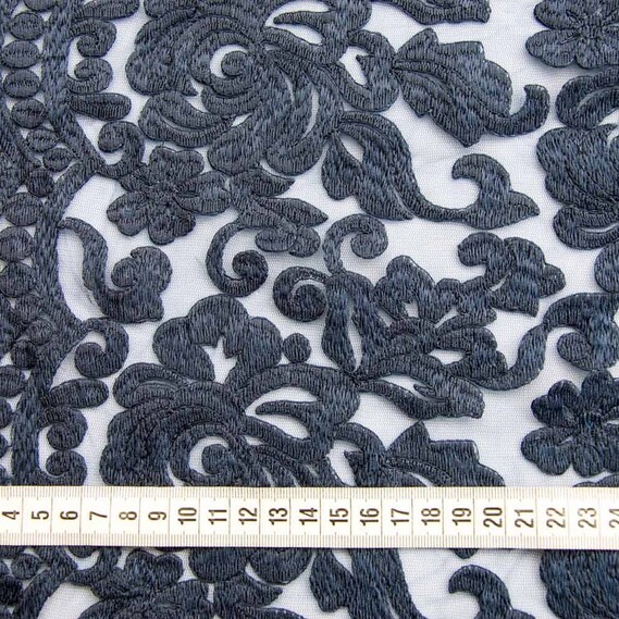 Сітка вишивка Шантіл`є V-5 т/синій, фото 2 Сітка вишивка Шантіл`є V-5 т/синій, фото 2