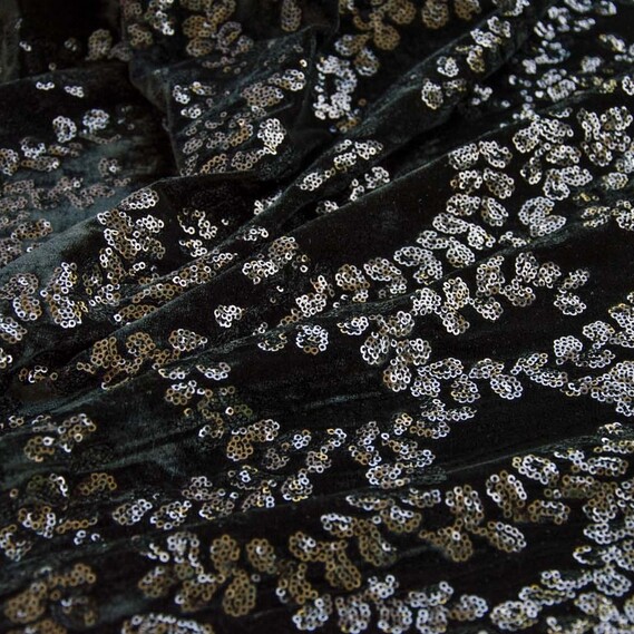 Велюр-пайєтка V-2/1 чорний листочок, фото 1