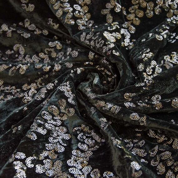 Велюр-пайєтка V-2/1 чорний листочок, фото 2