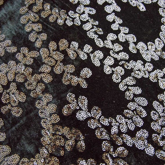 Велюр-пайєтка V-2/1 чорний листочок, фото 3