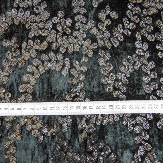 Велюр-пайєтка V-2/1 чорний листочок, фото 4