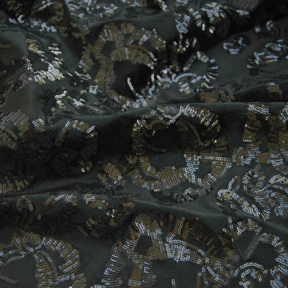 Велюр-пайєтка V-1/1 чорний троянда, фото 1