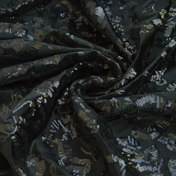 Велюр-пайєтка V-1/1 чорний троянда, фото 2