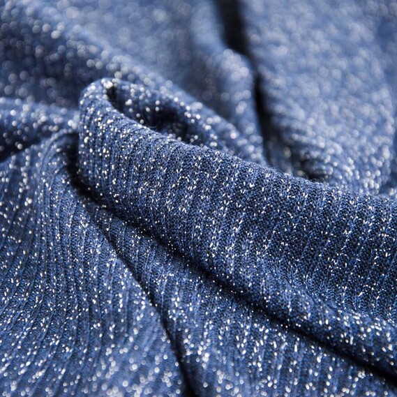 Ткань трикотаж Полоса с металликом V-1/5 т/синій, фото 1