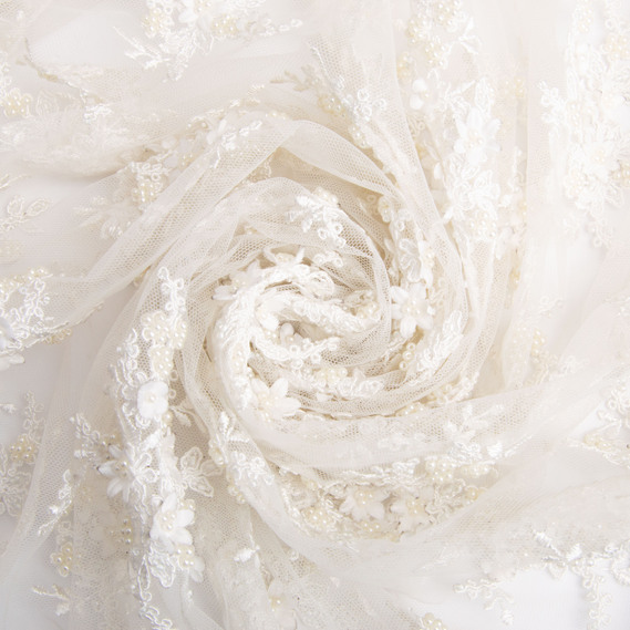 Тканина гіпюр Міледі 125 см, для суконь, блузок, спідниць та вечірнього одягу V-3359 молоко, фото 1