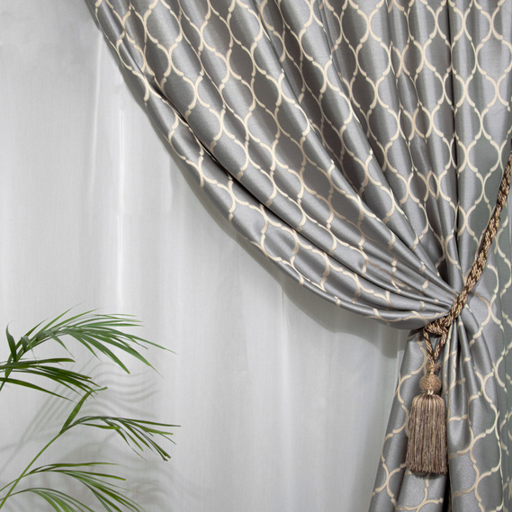 Тканина портьєрна жакардова Терра V-1303 сіро золота, фото 2