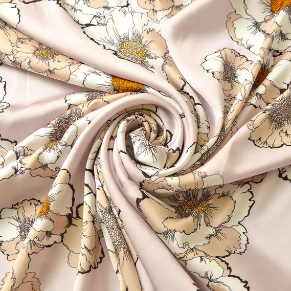 Тканина атлас шовк-сатин Armani V-8/1 квітковий вальс пастель, Квітковий, фото 1
