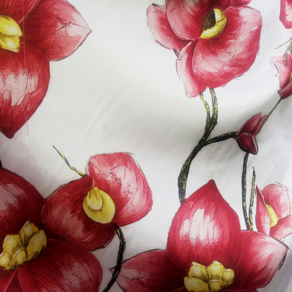 Armani Silk Satin Atlas Fabric V-9/1 коралова квітка біла, Квітковий, фото 2